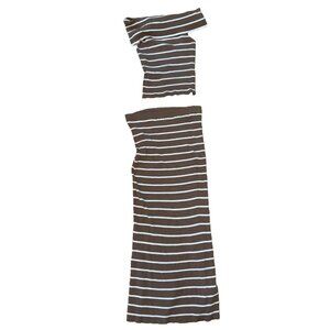 Freshman 1966 Women's Striped Brown and White Cotton Maxi Skirt Set Size Medium
